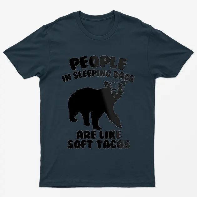 Navy Blue Camping Humor Bear Graphic T-Shirt