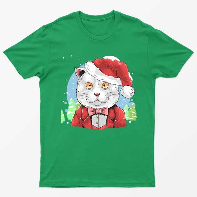 Irish Green Cat Santa Claus Christmas T-Shirt