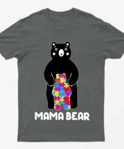 Charcoal Autism Awareness Day Bear Graphic T-Shirt