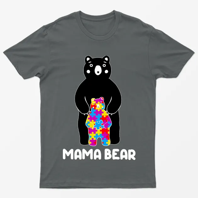Charcoal Autism Awareness Day Bear Graphic T-Shirt