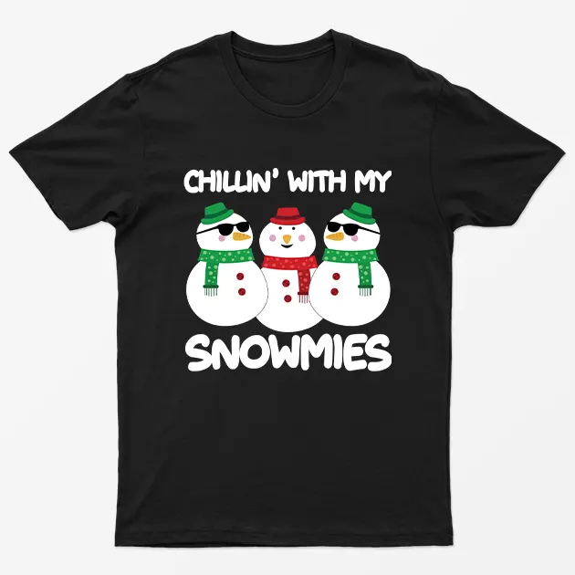 Black Chilling With Snowmies T-Shirt