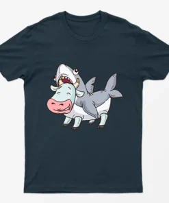 Navy Blue Cow Shark Animal Puns T-Shirt