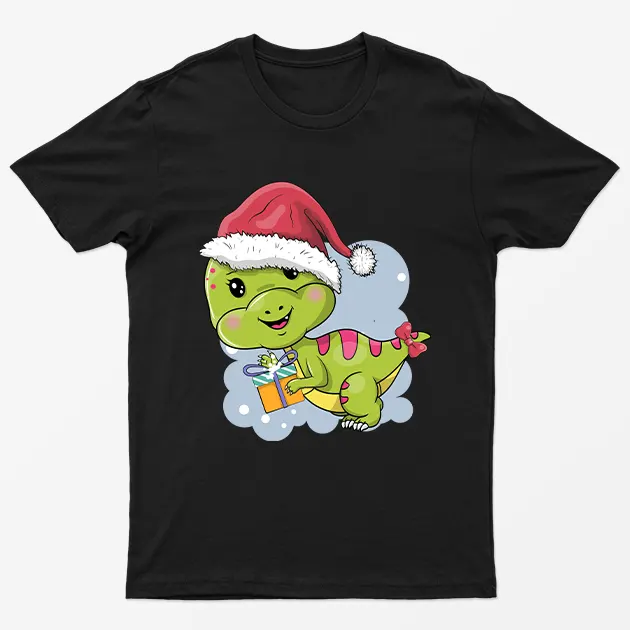 Black Cute Dino Santa T-Shirt