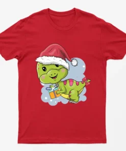 Red Cute Dino Santa T-Shirt