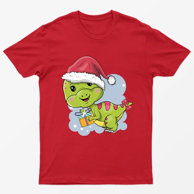 Red Cute Dino Santa T-Shirt