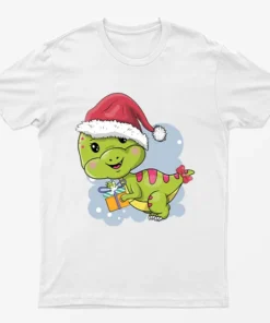 White Cute Dino Santa T-Shirt