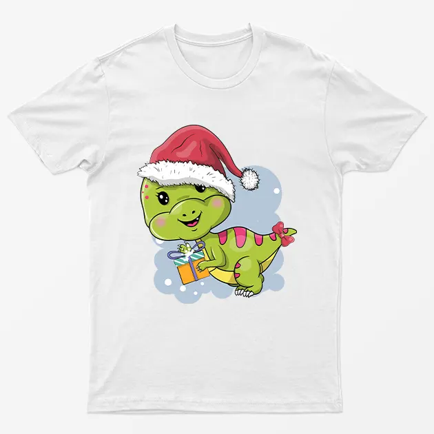 White Cute Dino Santa T-Shirt