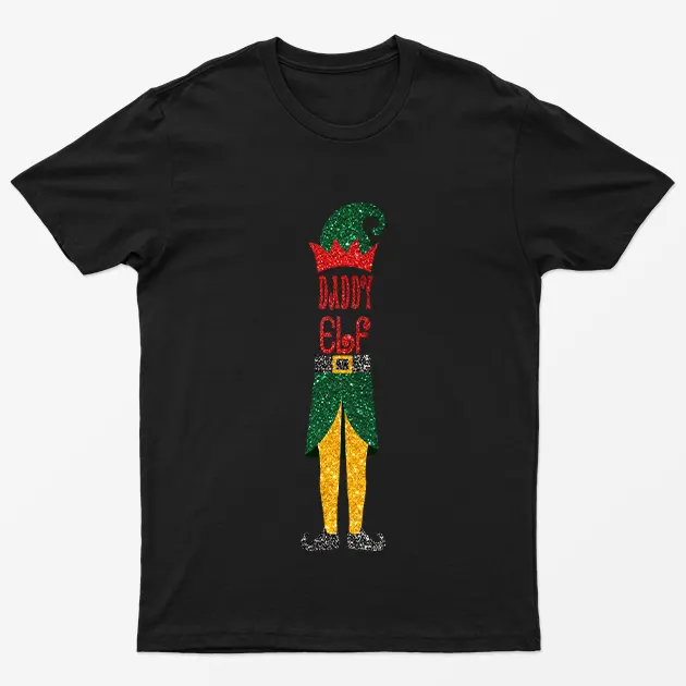 Black Daddy Elf Glittery Graphic T-Shirt
