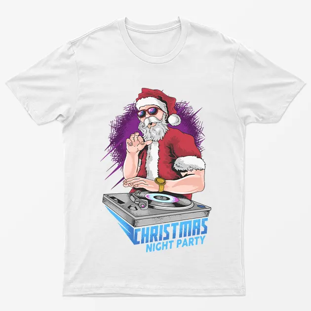 White Dj Santa Night Party Christmas T-Shirt