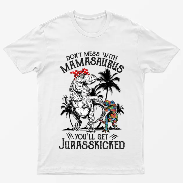 White Dont Mess With Dinosaur Graphic T-Shirt