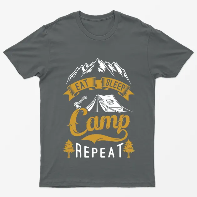 Charcoal Eat Sleep Camp Repeat Graphic T-Shirt