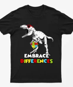 Black Embrace Differences Autism Awareness T-Shirt