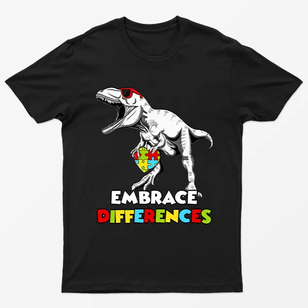 Black Embrace Differences Autism Awareness T-Shirt
