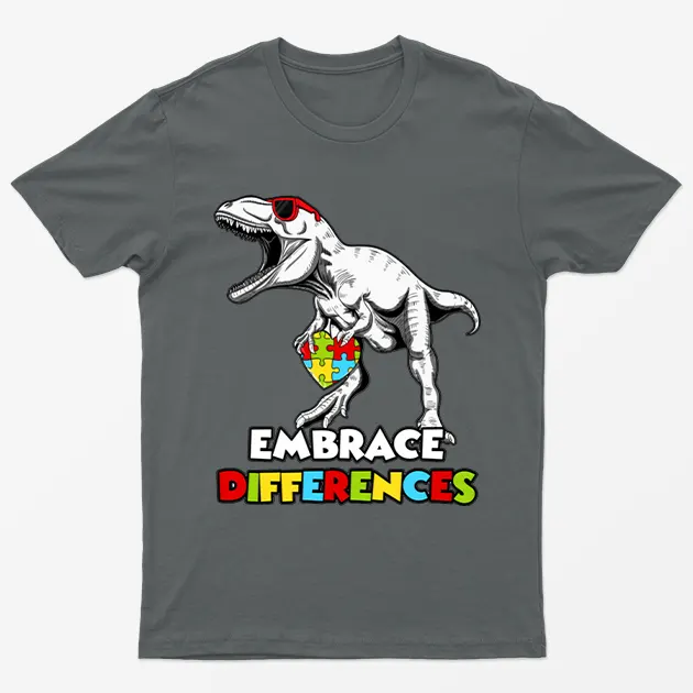 Charcoal Embrace Differences Autism Awareness T-Shirt