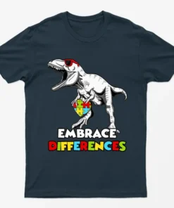 Navy Blue Embrace Differences Autism Awareness T-Shirt