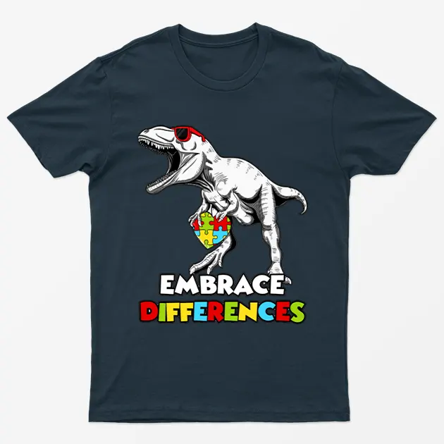 Navy Blue Embrace Differences Autism Awareness T-Shirt