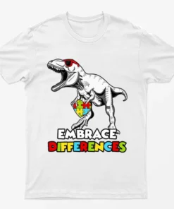 White Embrace Differences Autism Awareness T-Shirt
