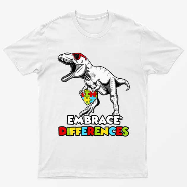 White Embrace Differences Autism Awareness T-Shirt