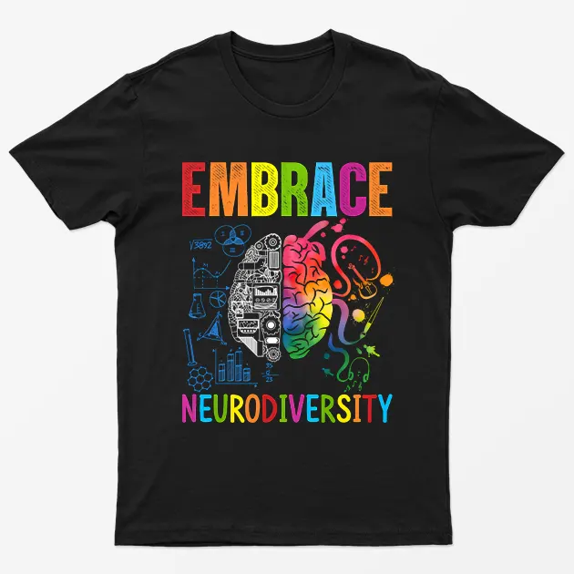 Black Embrace Neurodiversity Autism T-Shirt