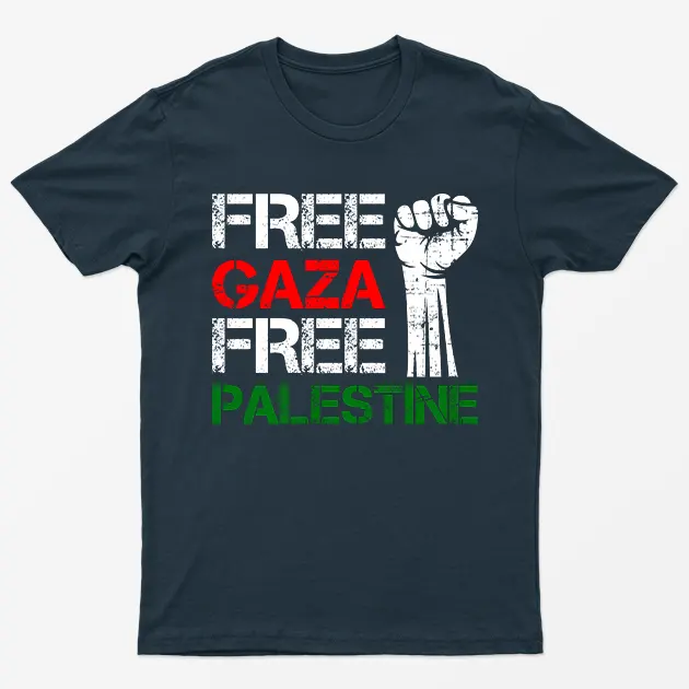 Navy Blue Free Gaza Free Palestine Fist T-Shirt