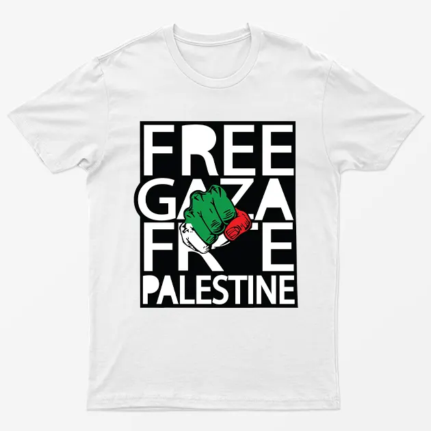 White Free Gaza Free Palestine Graphic T-Shirt