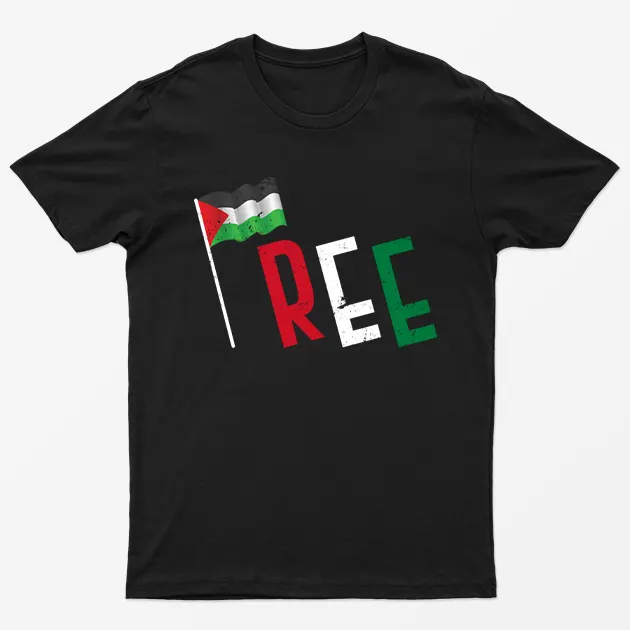 Black Free Gaza Heart Flag T-Shirt