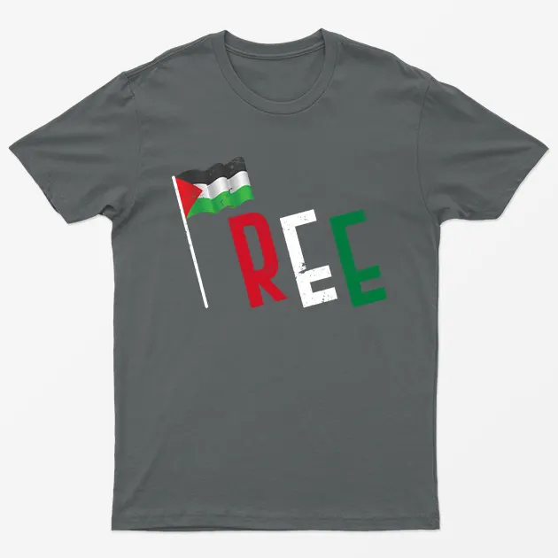 Charcoal Free Gaza Heart Flag T-Shirt