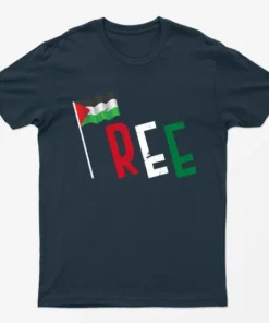 Navy Blue Free Gaza Heart Flag T-Shirt