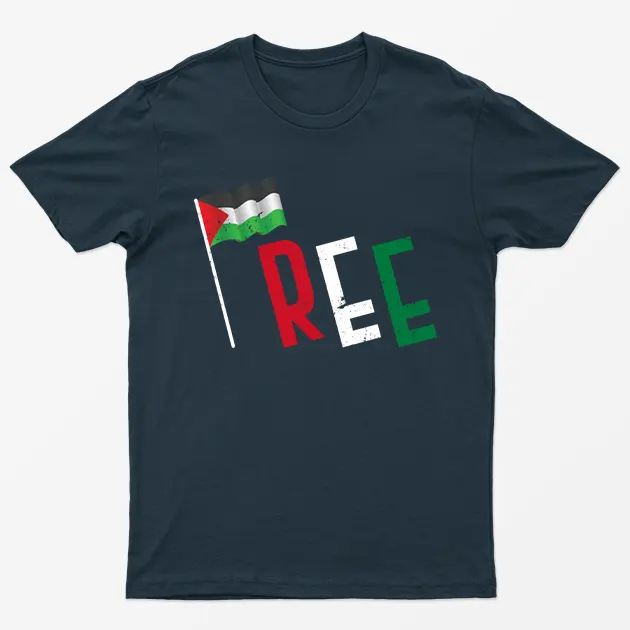 Navy Blue Free Gaza Heart Flag T-Shirt