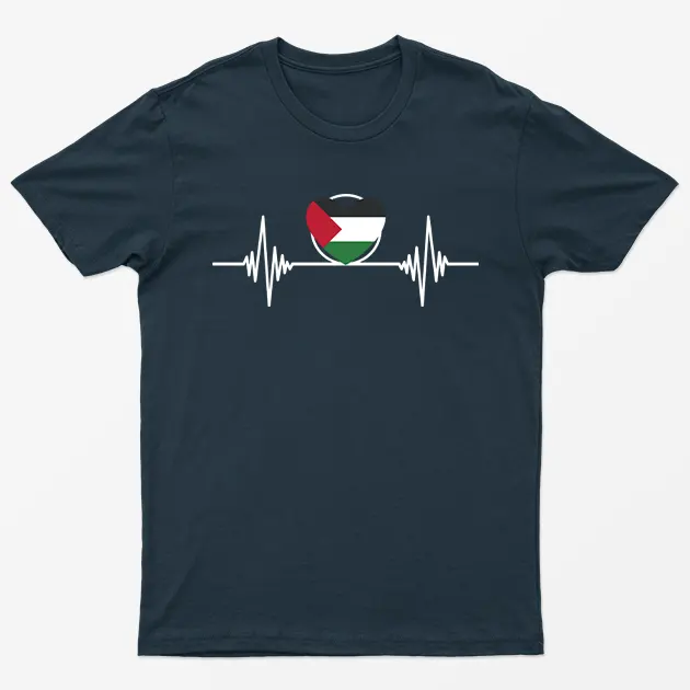 Navy Blue Free Gaza Heartbeat T-Shirt