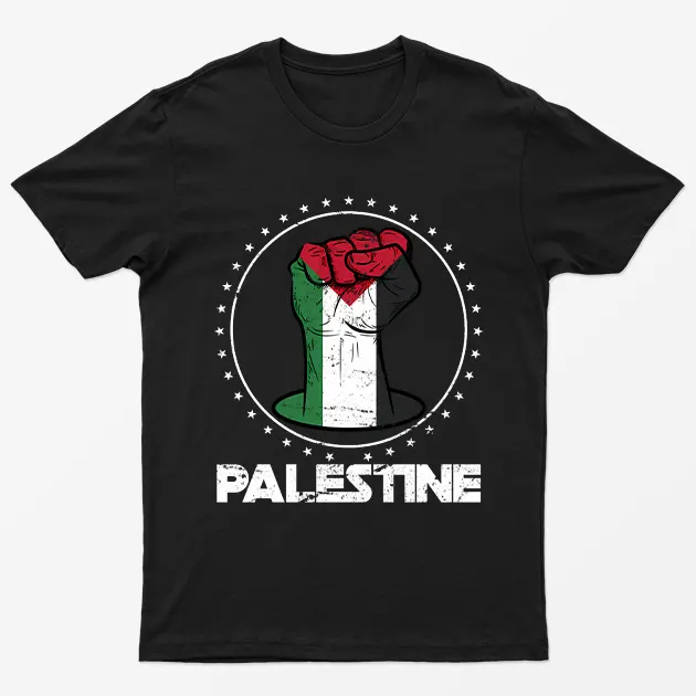 Black Free Palestine Fist Power T-Shirt