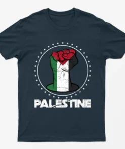 Navy Blue Free Palestine Fist Power T-Shirt