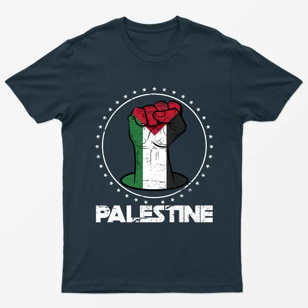 Navy Blue Free Palestine Fist Power T-Shirt
