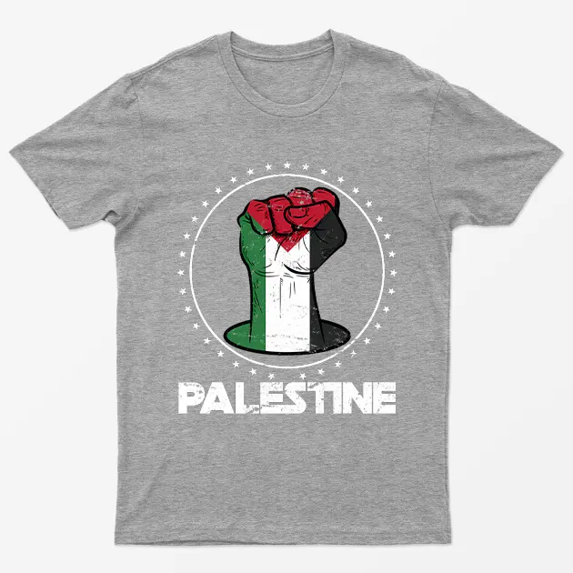 Sport Grey Free Palestine Fist Power T-Shirt