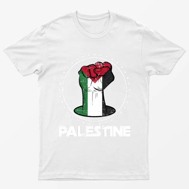 White Free Palestine Fist Power T-Shirt