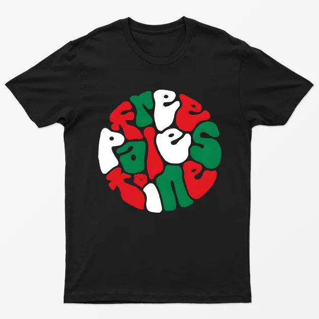 Black Free Palestine Flag Graphic T-Shirt
