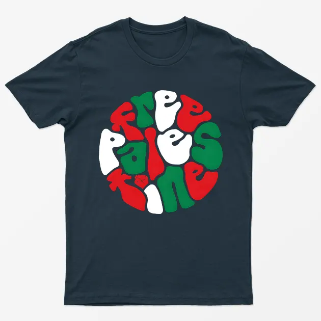 Navy Blue Free Palestine Flag Graphic T-Shirt