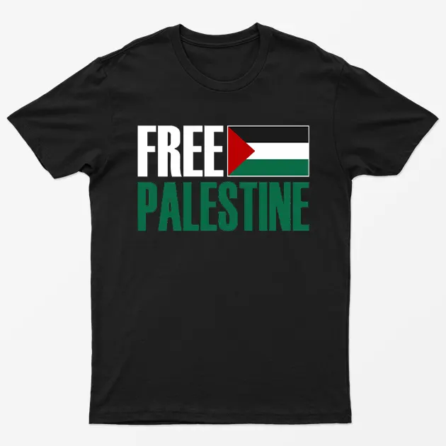 Black Free Palestine Gaza Flag Graphic T-Shirt