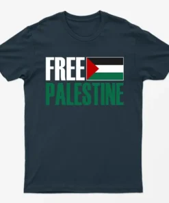 Navy Blue Free Palestine Gaza Flag Graphic T-Shirt