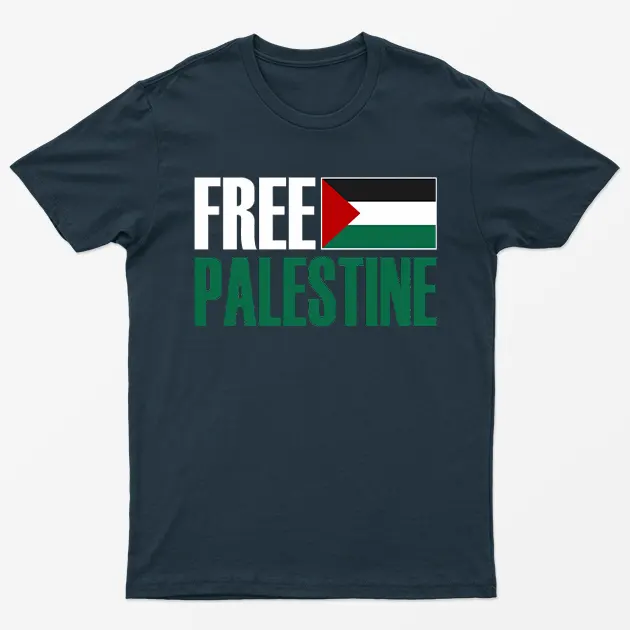 Navy Blue Free Palestine Gaza Flag Graphic T-Shirt