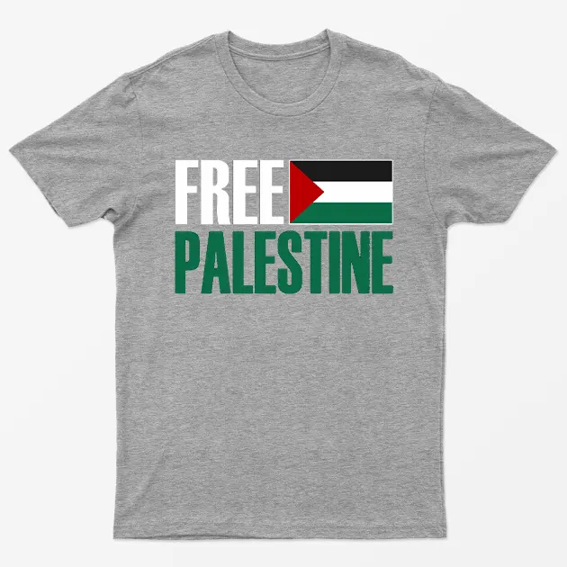 Sport Grey Free Palestine Gaza Flag Graphic T-Shirt