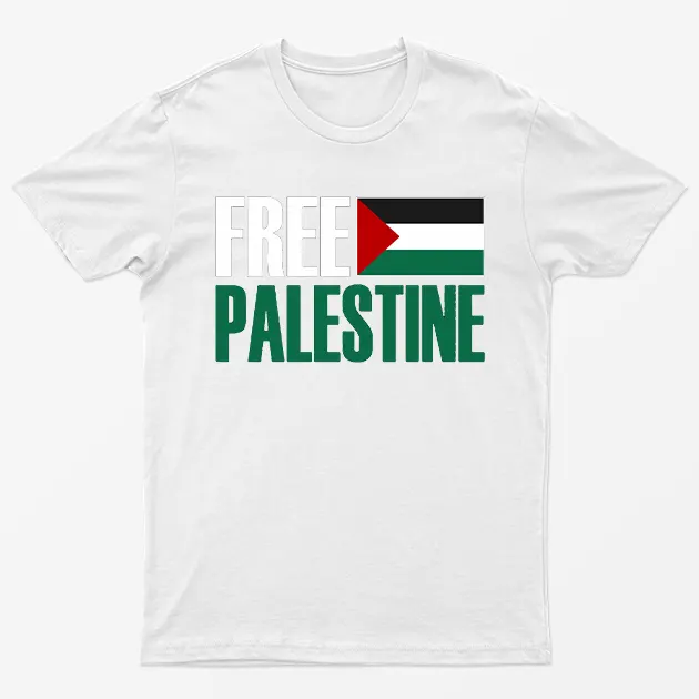White Free Palestine Gaza Flag Graphic T-Shirt