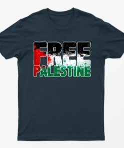 Navy Blue Free Palestine Gaza Graphic T-Shirt
