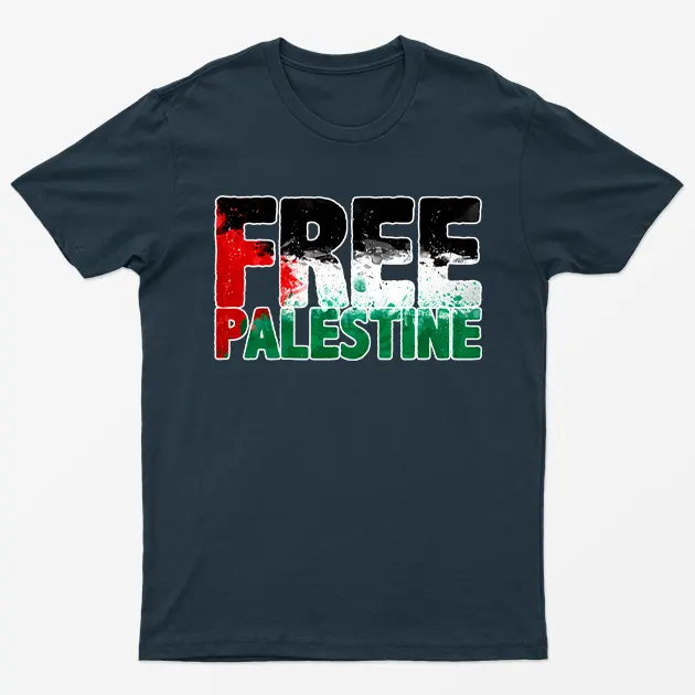 Navy Blue Free Palestine Gaza Graphic T-Shirt