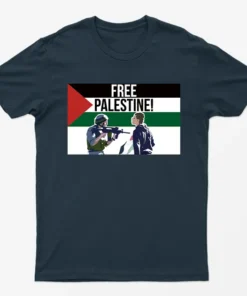 Navy Blue Free Palestine Graphic T-Shirt