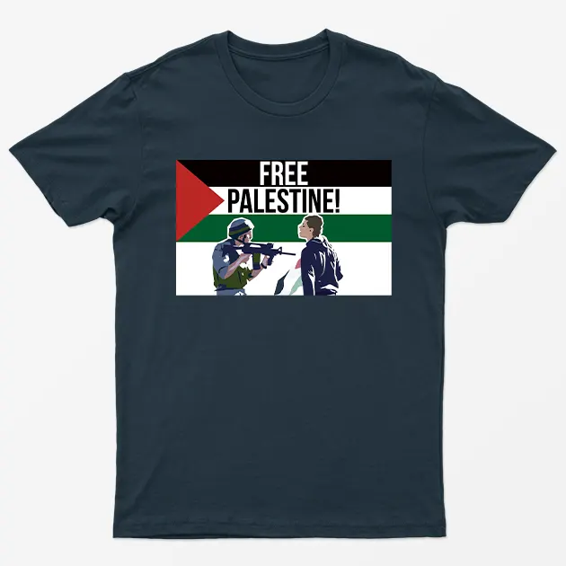 Navy Blue Free Palestine Graphic T-Shirt