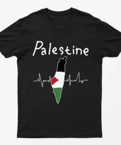 Black Free Palestine Heartbeat T-Shirt