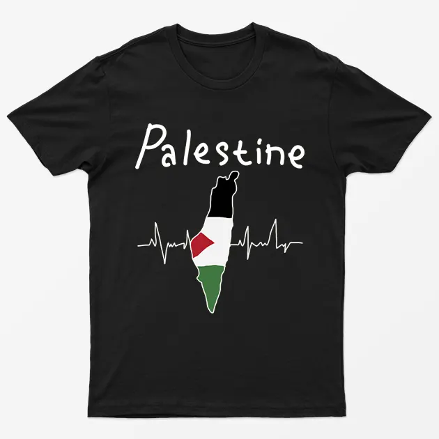 Black Free Palestine Heartbeat T-Shirt