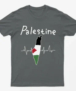 Charcoal Free Palestine Heartbeat T-Shirt