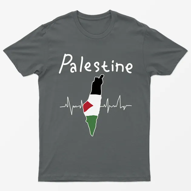 Charcoal Free Palestine Heartbeat T-Shirt